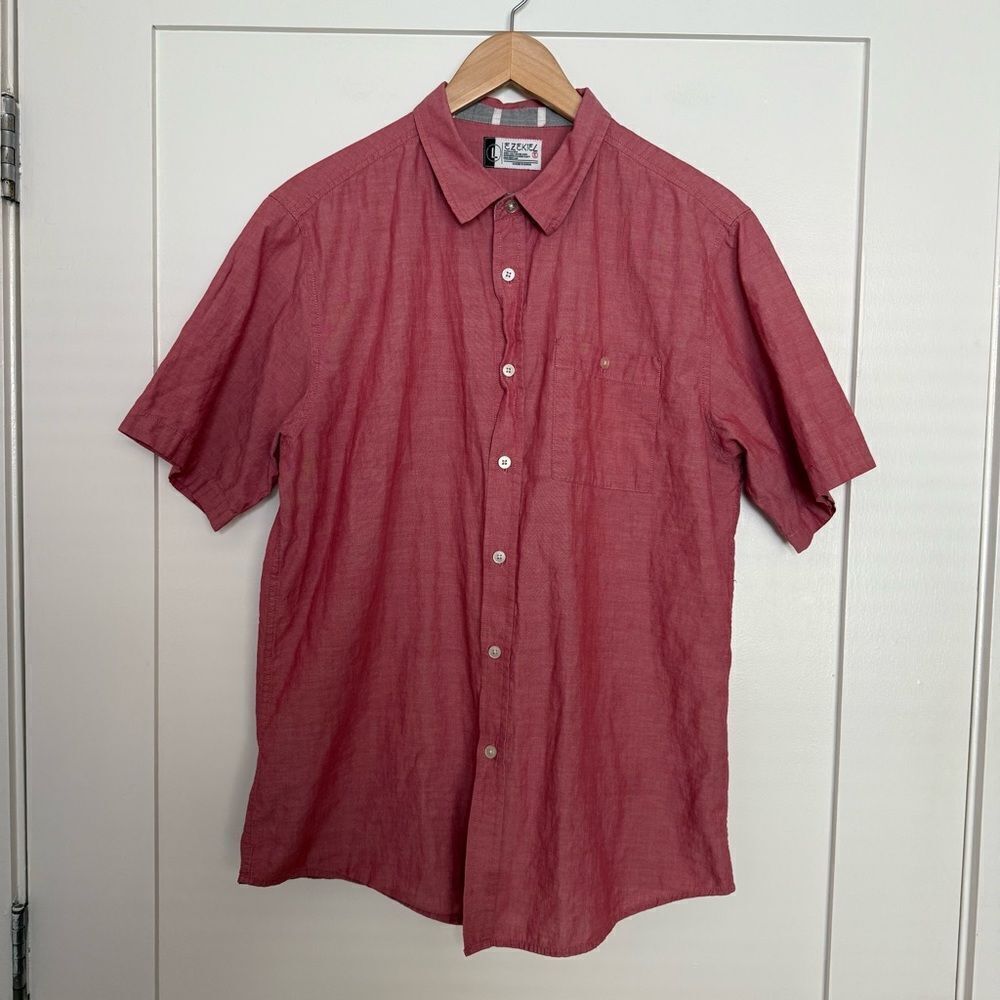 Ezekiel Shirt Mens Sz L Pink Short Sleeve Collared Button Up Summer Lightweight